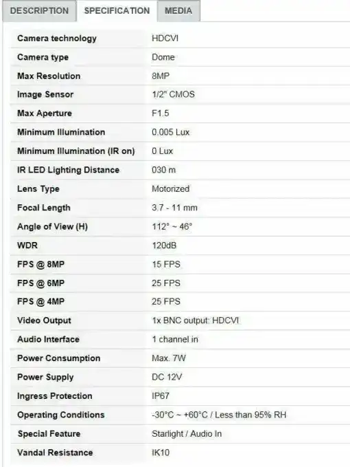 Dahua 8MP (4K) HD-CVI IR Mini-Dome Kamera – Bild 7