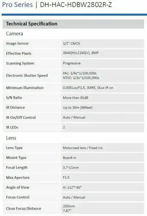 Dahua 8MP (4K) HD-CVI IR Mini-Dome Kamera – Bild 8