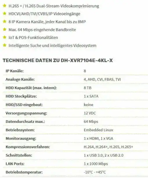 Dahua Video Rekorder 4 Kanal Auflösung 4K – Bild 7